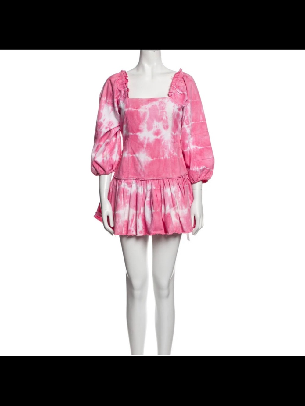 LoveShackFancy Pink Tie-Dye Mini Dress with Puff Sleeves
